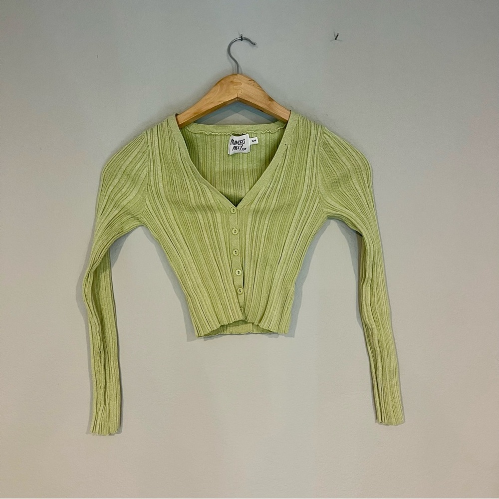 Zara Woman’s green button up long sleeve fitted sweater cardigan in small medium